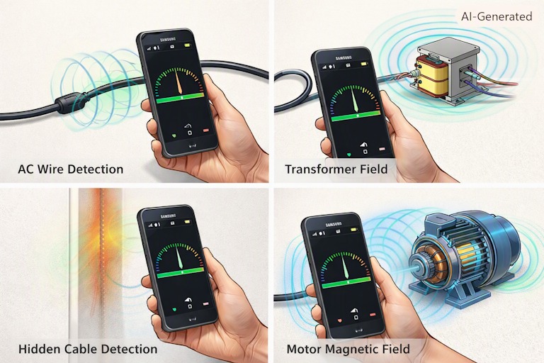 AnyScan209 bipolar gauge display showing real-time magnetic field measurements