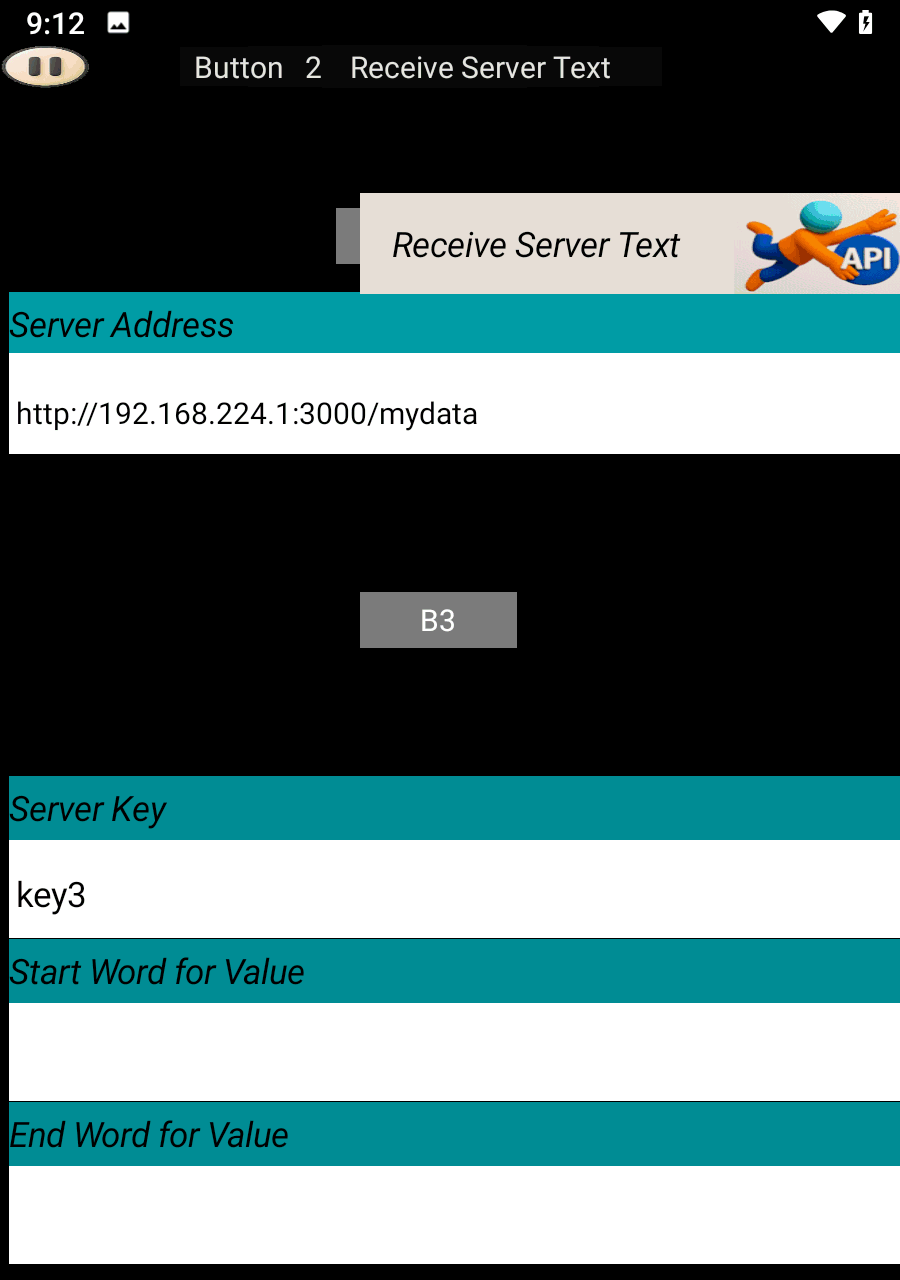 Send Server screenshot showing data upload