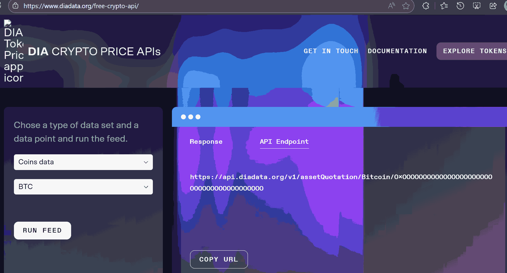 DIA API Selection Screenshot